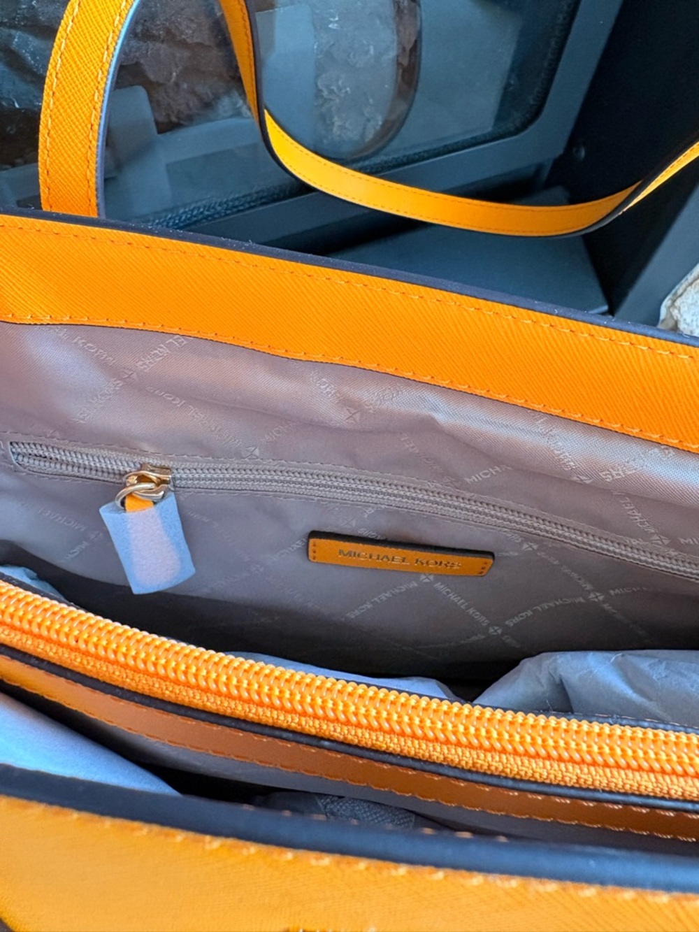 Michael Kors Bright Yellow-Orange Voyager Leather Tote - Picture 4 of 8
